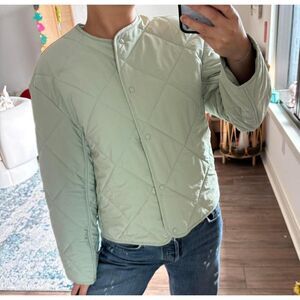 Mint green mango quilted jacket lightweight size small puffy